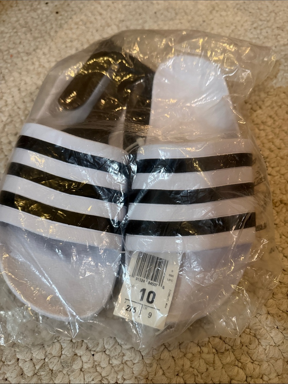 adidas White Slide Sandals with Black Accents